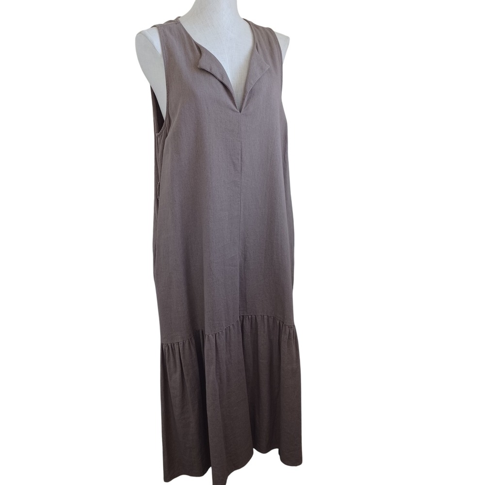 Adyson Parker Taupe Linen Blend Sleeveless Tiered Ruffle Maxi Dress XL Shift